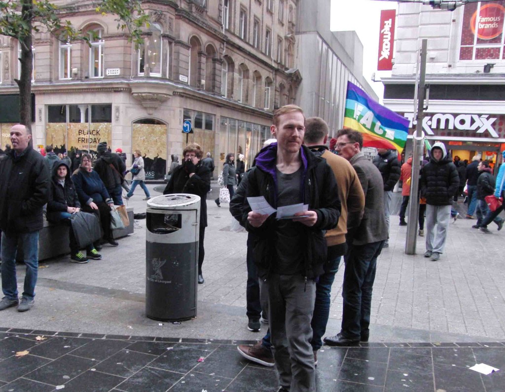 04e 28.11.15 Don't Bomb Syria leaflets in Church St Liverpool