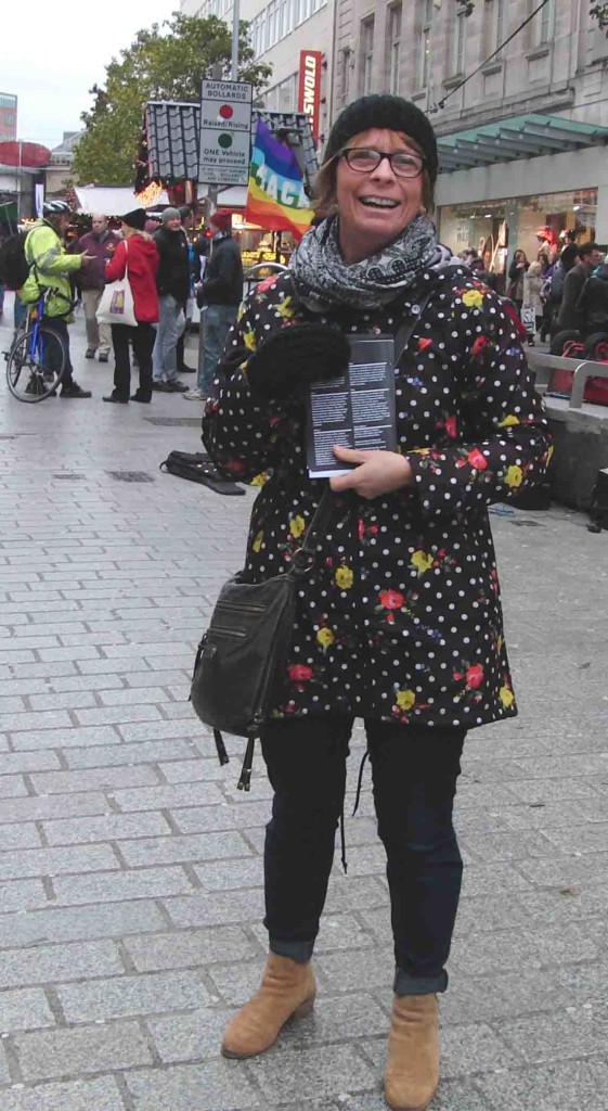 08e 28.11.15 Don't Bomb Syria leaflets in Church St Liverpool