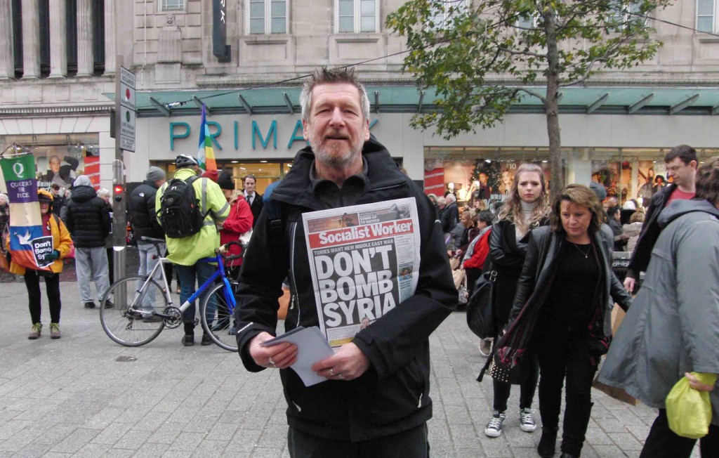 12e 28.11.15 Don't Bomb Syria leaflets in Church St Liverpool