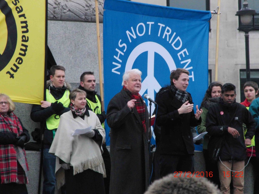 48e 27.2.16 Bruce Kent at Stop Trident Demo in London
